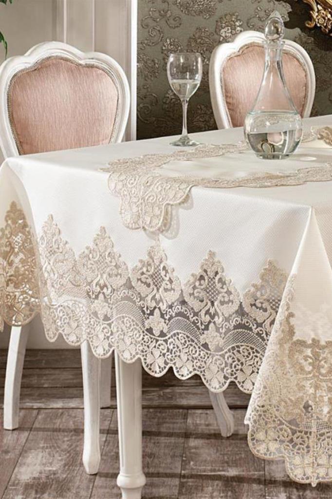 Рубиновый столовый сервиз 26 предметов, скатерть 160х260, дорожка, салфетки, кольцо, свадебный подарок Французский гипюр экрю золото