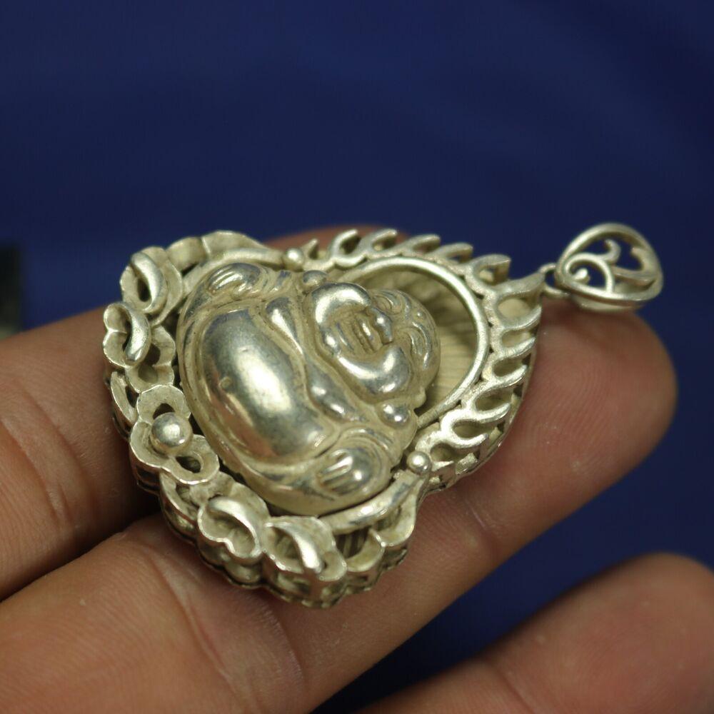 Tibetan Buddhism Tibet Silver Carved Buddha Lucky Amulets Necklaces Pendants