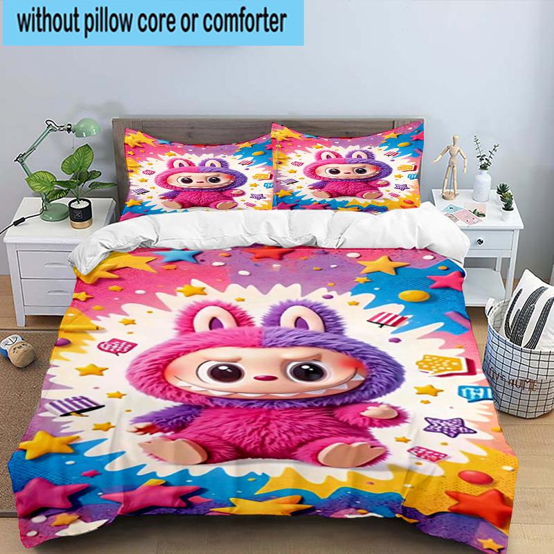 3PCS Fantasy Labu-bu Unicorn Journey 3pcs Bedding,Including 3PCS Duvet Cover And 2pcs Pillowcases Perfect for Christmas,Ideal for Bedroom, Dormitory