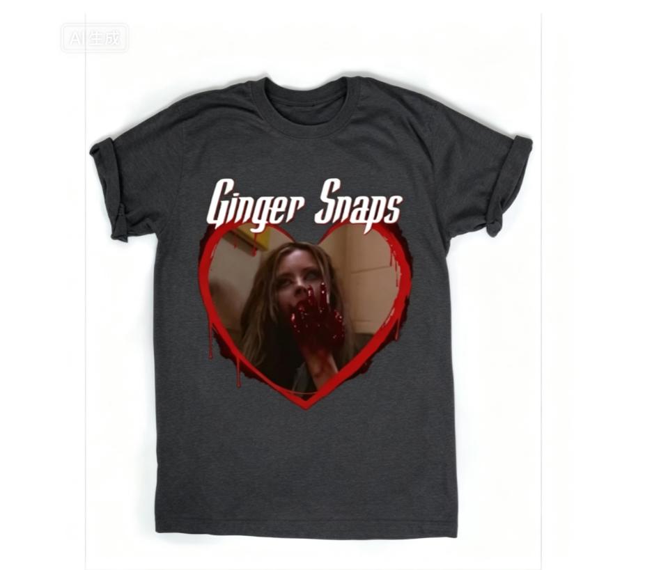 2026 new Neutral style black loose cotton T-shirt, white-style handwritten patterned portrait horror-themed T-shirt