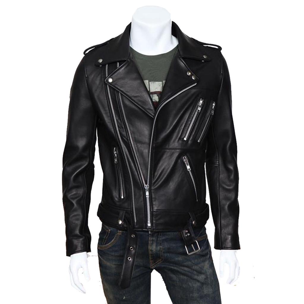 Spring clothing, locomotive leather jacket, fashionable multi-zipper lapel, slim-fitting washed pu leather jacket Y