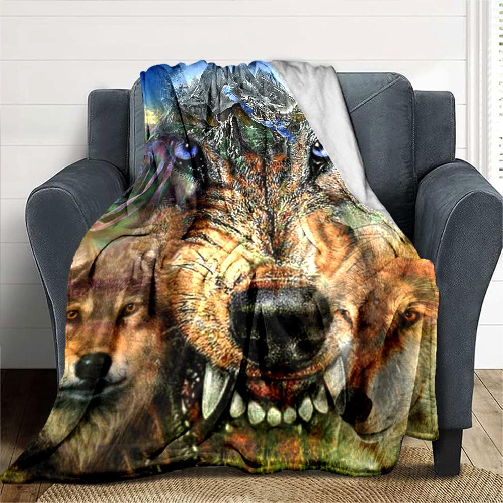 Wolf Print Flannel Blanket High Quality Warm Comfortable Cover for All Seasons Perfect for Gifts Home Decor