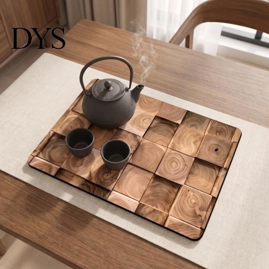 Сушильная подставка для кухонной раковины, 3D-подставка под посуду с текстурой дерева, Впитывающая подставка из диатомита для быстрой сушки столешницы, Нескользящая, термостойкая, декоративная подставка под чашку, кофе на столешницу