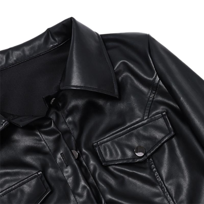 Женская короткая куртка из искусственной кожи Y2K, винтажное модное пальто на пуговицах с отложным воротником, женское уличное элегантное повседневное пальто в стиле гранж 2024