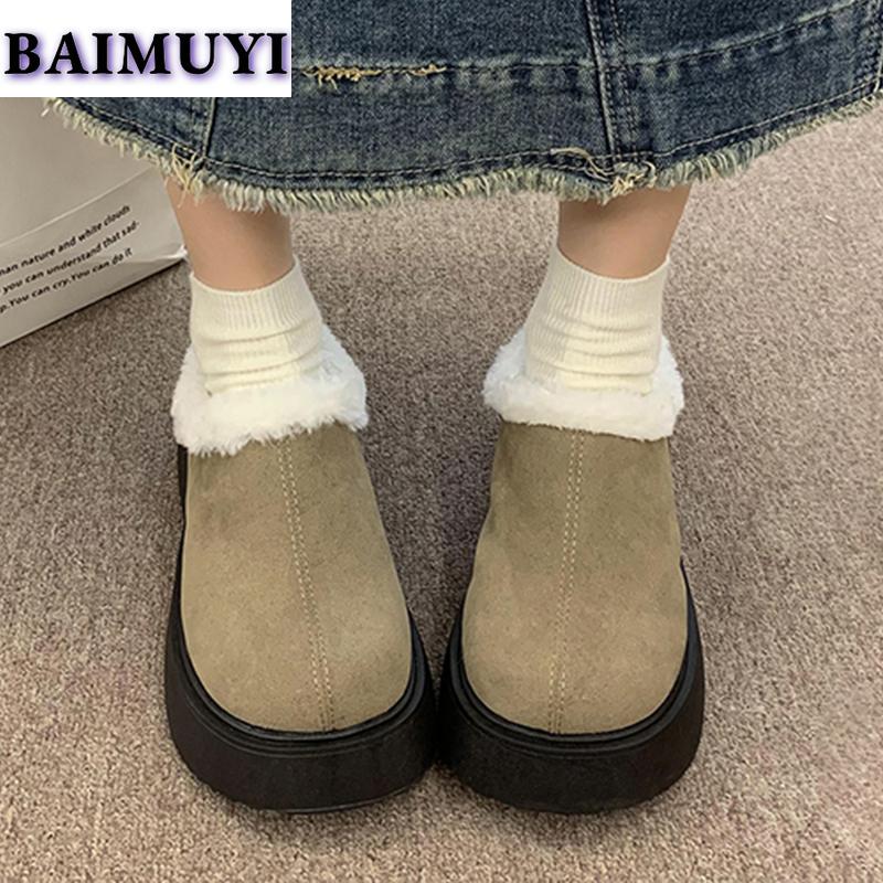 Меховые балетки на платформе женские замшевые зимние ботильоны теплая обувь 2025 зимние новые короткие плюшевые спортивные ботинки челси повседневные кроссовки Botas