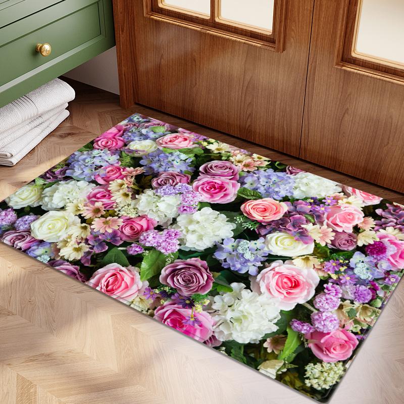 3D красочные цветы фланелевый коврик для двери латексный противоскользящий впитывающий коврик для прикроватной тумбочки