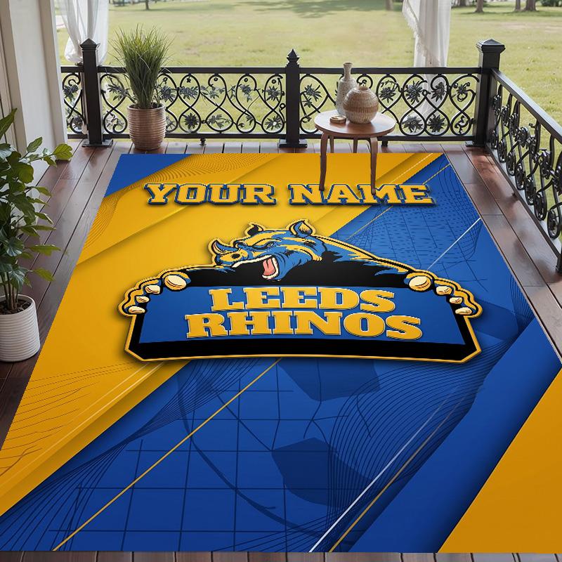 Custom Text Printed Rug Leeds Rhinos Non Slip Floor Carpet For Home Room Decor