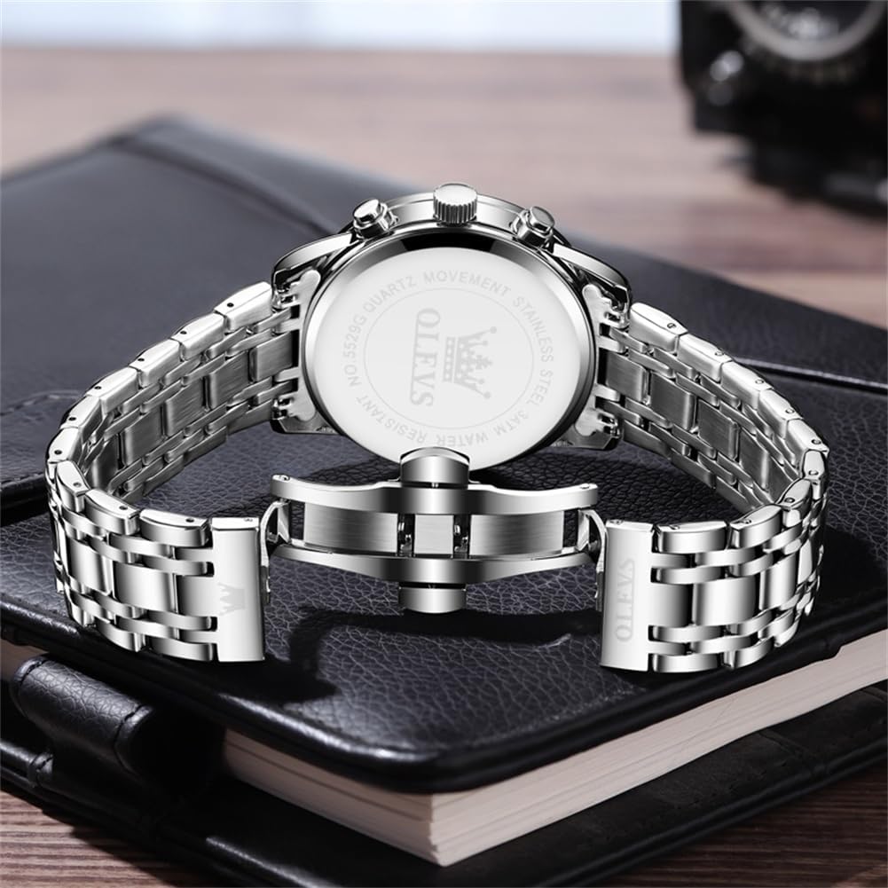 OLEVS кварцевые водонепроницаемые светящиеся аналоговые популярные стильные часы модные деловые классические часы с ремешком из нержавеющей стали для мужчин белые мужские