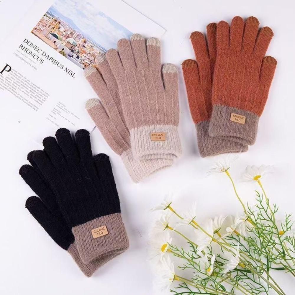 Anti slip Winter Gloves Touchscreen Women Gloves Vintage Warm Mittens  Outdoor Riding