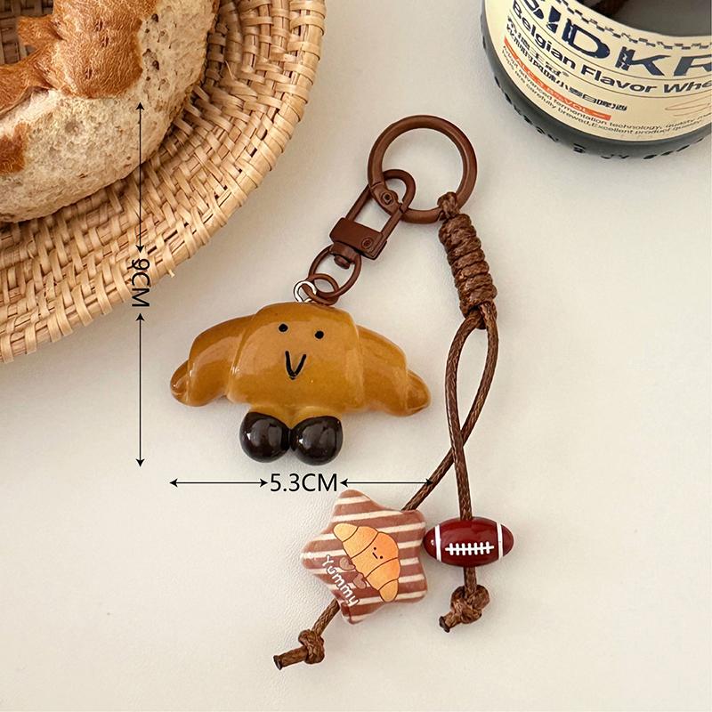 Cute Bread Shape Keychain with Webbed Lanyard Durable Key Ring Handbag Ornament Unique Gift for Pastry Enthusiasts