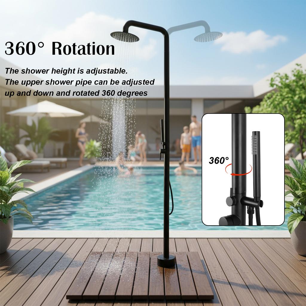2-Function Freestanding Outdoor Shower Floor Mounted Stainless Steel Beach Shower with Showerhead for Yard Beach Poolside Garden