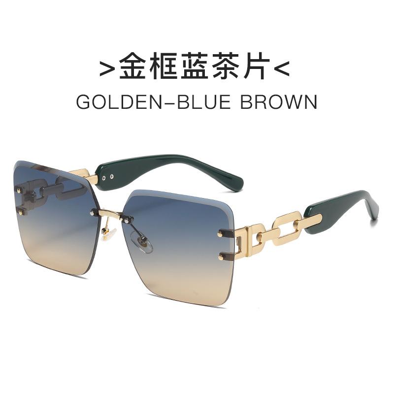 Square Frameless Sunglasses Chain Glasses Leg Glasses Fashionable Sunglasses Women'S Uv Resistant Sunshade Glasses