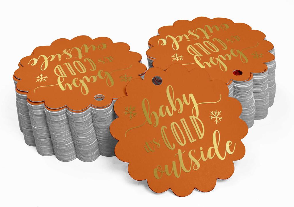 Inkdotpot Gold Foil Paper Hang Tags Baby It's Cold Outside Baby Shower Favor Tags 100