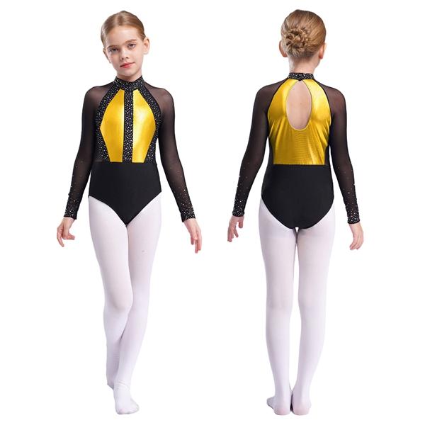 Kids Figure Skating Dress Shiny Rhinestone Ballet Lyrical Dance Costume Rhythmic Gymnastics Leotard Athletic Bodysuit