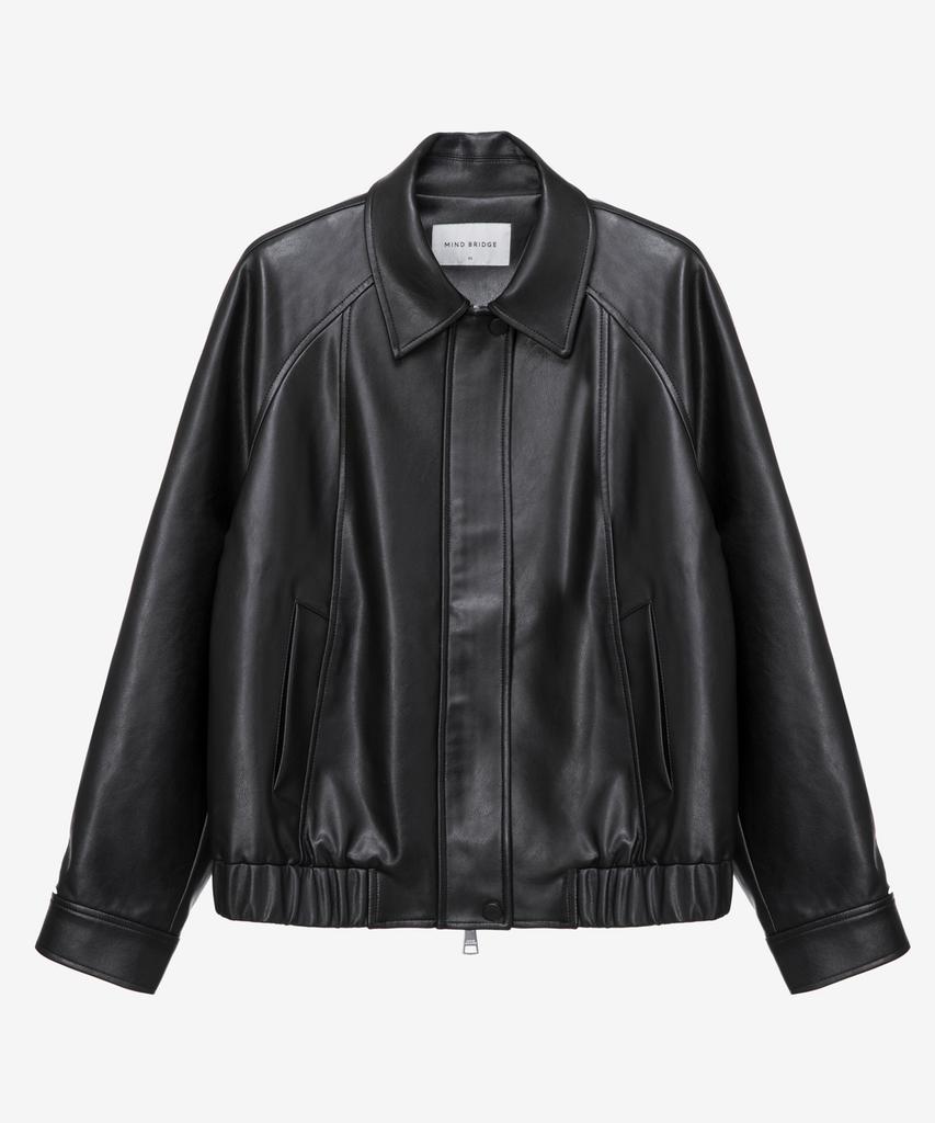 Mind Bridge Women [W] Black Leather Blouson Oversized Jumper
