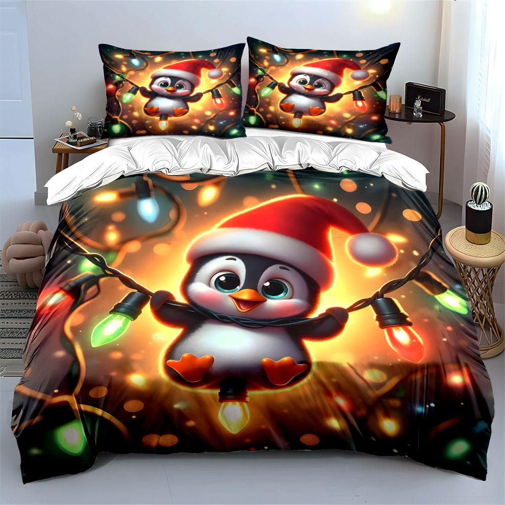 Festive penguin glow Bedding sets Duvet cover sets Duvet covers Pillowcases(1*Duvet Cover 2*Pillowcases without duvet insert)