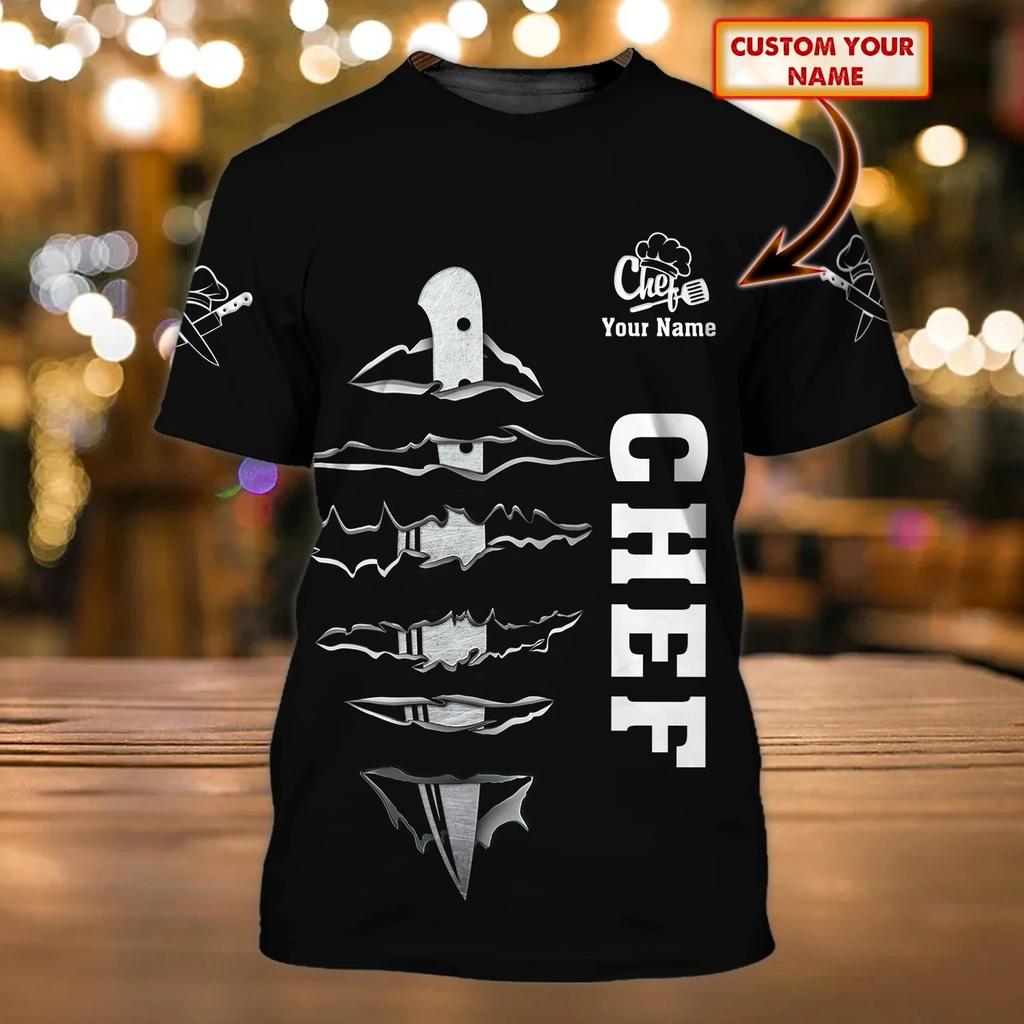 Мужская рабочая форма повара, футболка с персонализированным именем, 3D-печать, неформальная, 2025, быстросохнущая и дышащая, большой размер