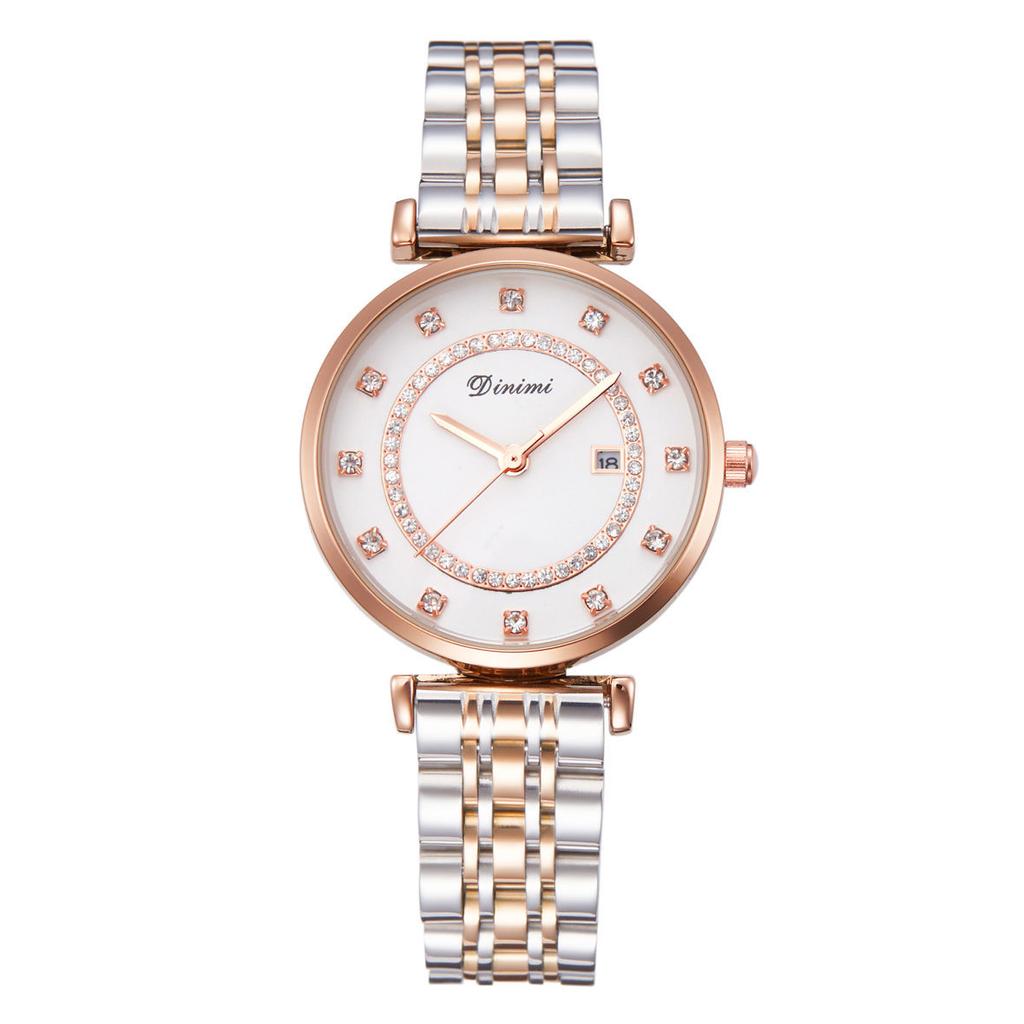 Fashionable Steel Band Inlaid with Diamond British Watch for Women, Simple and Luxurious Style with Calendar Disc Watch
