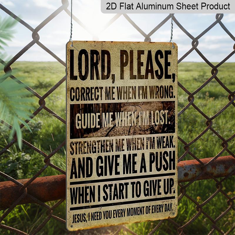 2D Flat 1pc Vintage Aluminum Decorative Plaque 'Lord, Please' – Indoor and Outdoor Wall Hanging Inspirational Sign, Multi-Purpose Religious Theme