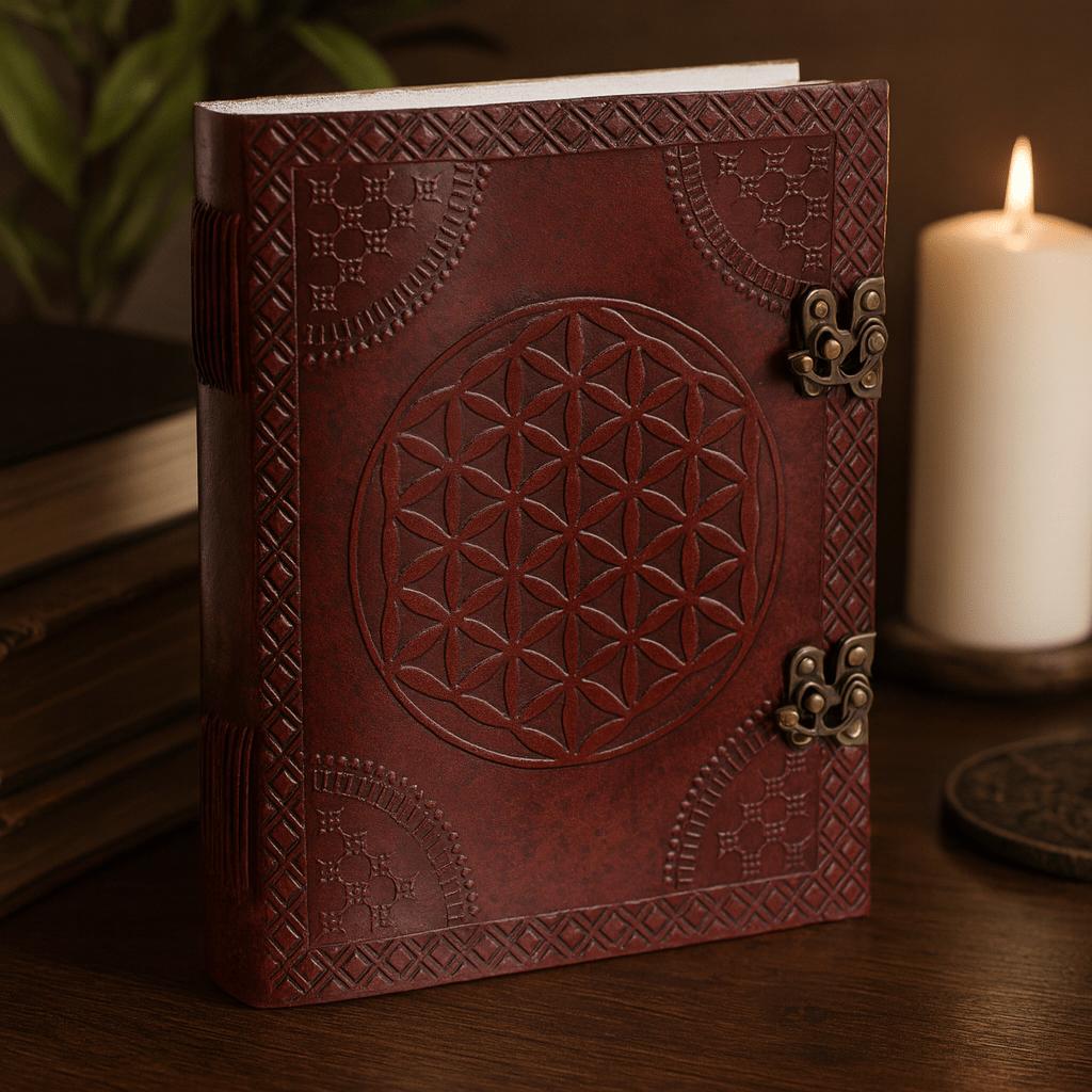 Leather Notebook Flower of Life 10x13 200 Pages