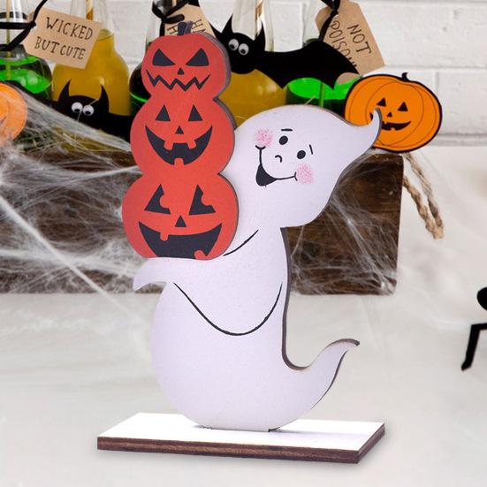 Хэллоуин Деревянная табличка Привидение Милое привидение Ведьма Тыква Многоярусное украшение для подноса для дома Полка Каминная полка Столешница Декор подоконника