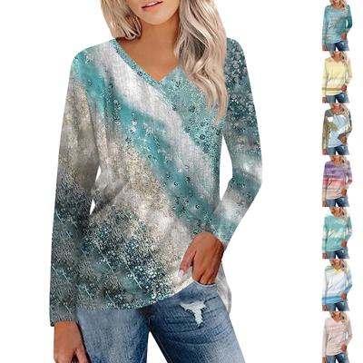 Женская мода, повседневная футболка с v-образным вырезом и рукавами 3/4 с цветочным принтом, топ на пуговицах