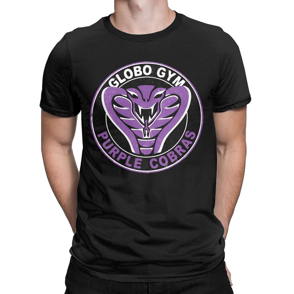 Футболки с винтажным логотипом Globo Gym Purple Cobras для мужчин, хлопковые футболки с круглым вырезом, футболка с коротким рукавом Dodgeball Movie, новый мерч