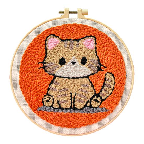 1 Set Punch Needle Coaster Kit Handmade Punch Needle Embroidery Craft Kit with Hoop Yarn Tools Instruction Adults Beginners DIY Animal Flower Coaster