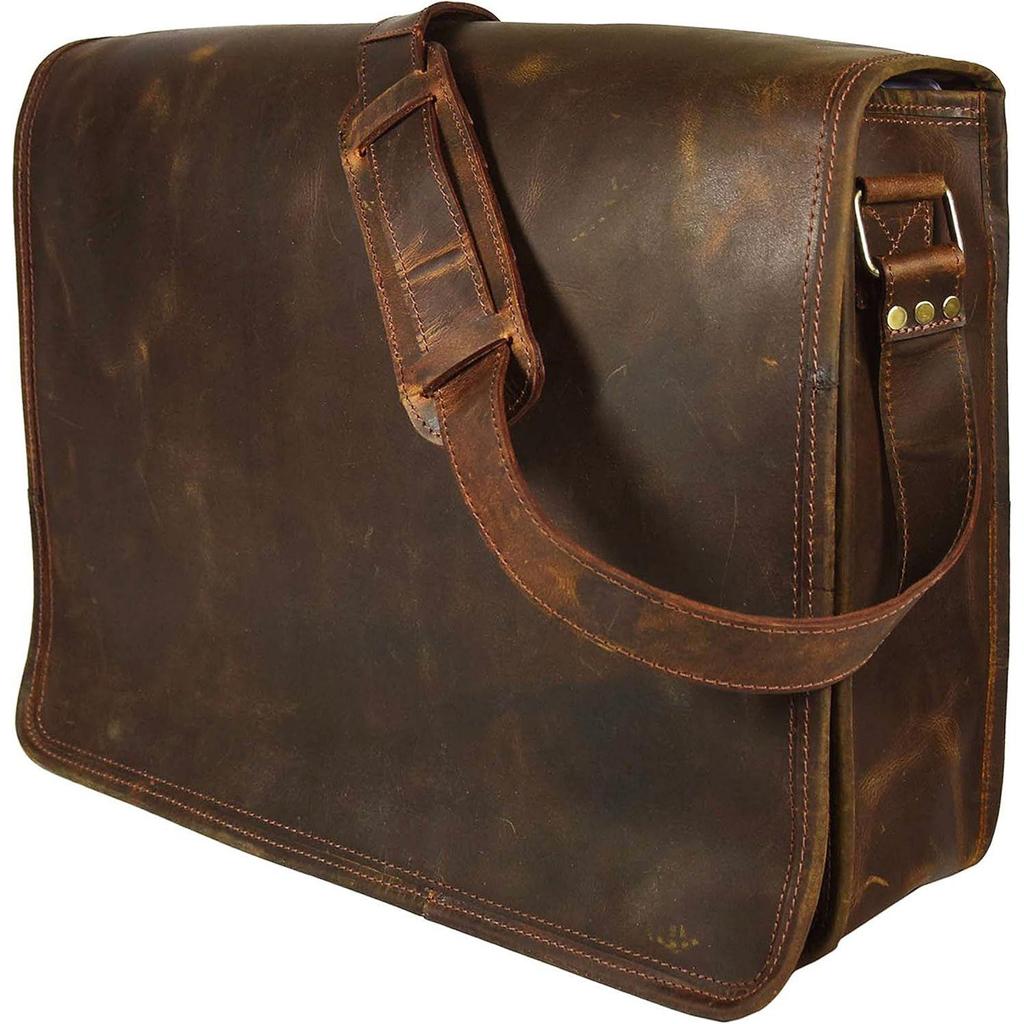 Leather 16 Inch Leather Vintage Rustic Crossbody Messenger Courier Satchel Bag Gift Men Women Briefcase Carry Laptop