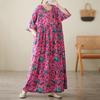Новое винтажное платье с цветочным принтом больших размеров с коротким рукавом для женщин, повседневное свободное длинное летнее платье макси