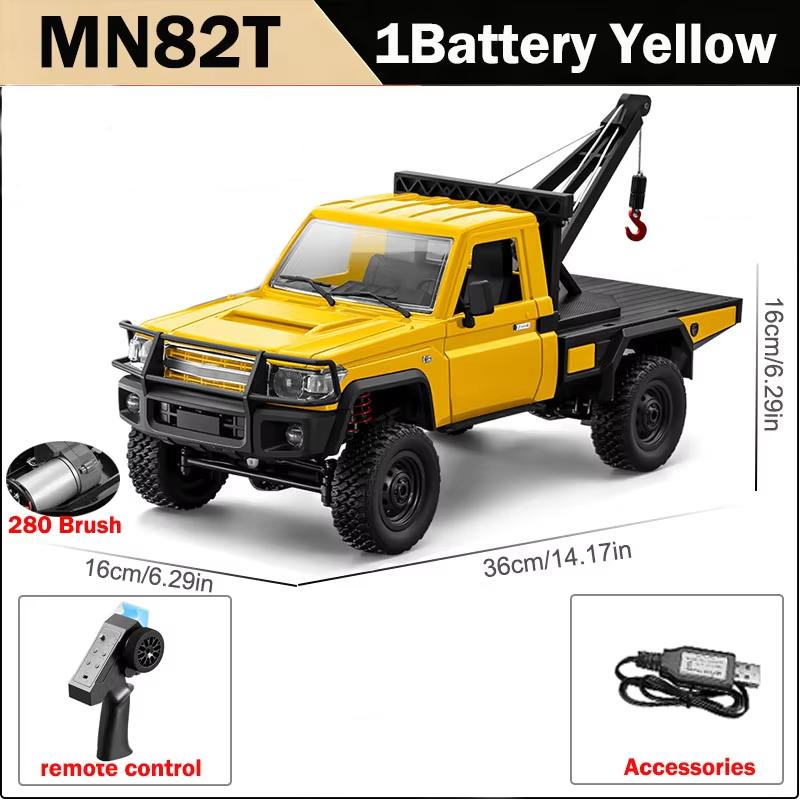 RC Rock Crawler 4x4 MN82T RC Off-Road Truck with Crane Hook 1/12 Scale Remote Control Tow Truck Toy Hobby Gifts for Kids Adults