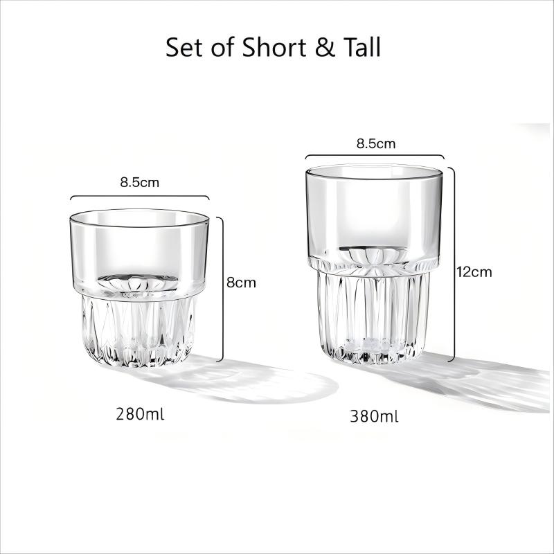 Pige Home 280ml/380ml Ain Lead-free Stackable Glass Tumblers (Tall & Short)