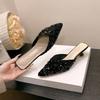 Fashion With Heel Sexy Sequins Shoes for Women Pointed Toe Woman Mules Slippers Elegant and Fashionable 2025 Luxury Non Slip Summer Sale