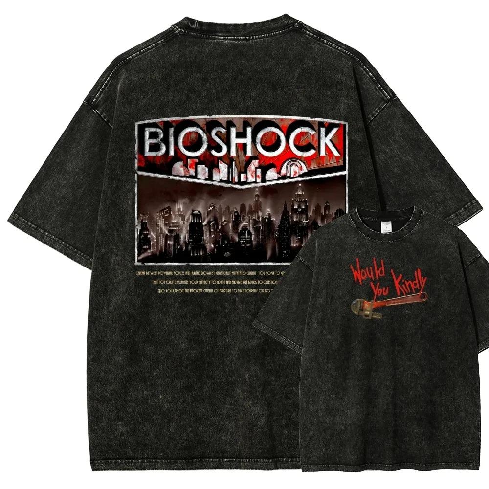 Классическая ретро-игра Bioshock Периферия Графический принт Футболка Мужчины Женщины Новый Харадзюку Стиль Футболка Винтажная Стирка Хлопок Топ