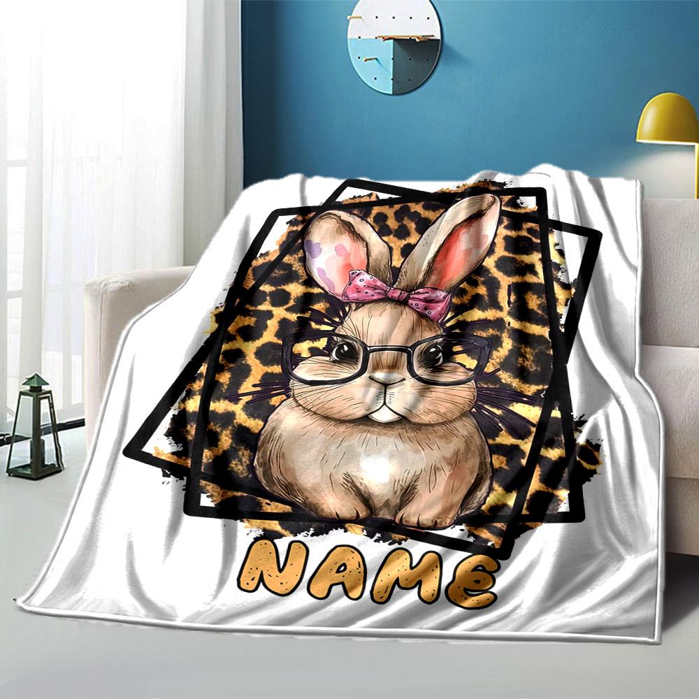 Cute Bunny With Glasses And Bowknot Home Customize Your Name Blankets Soft Cozy Lightweight Allseason Multipurpose Blanket For Picnics Sofas Offices