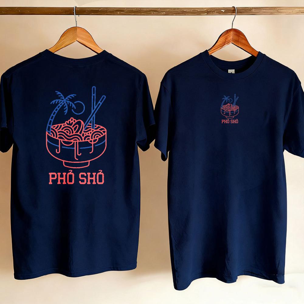 Unisex Women Cotton Crew Neck T Shirt Pho Sho Front Back Double Side Print Palm Tree Vietnamese Noodle Bowl Graphic Casual Foodie