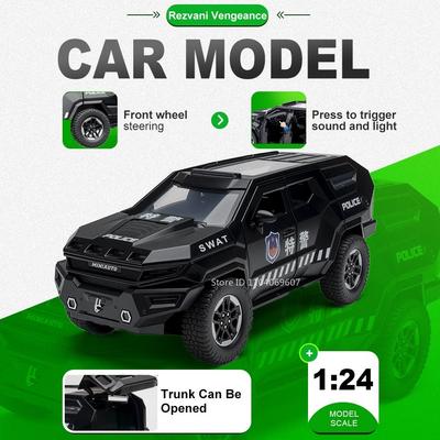 1:24 Модель Игрушка Rezvani Vengeance Sabertooth Бронированные Полицейские Машины Сплав Литье под Давлением Двери Открываются Оттянуть Назад Звук Свет Ребенок Образование и Развлечение