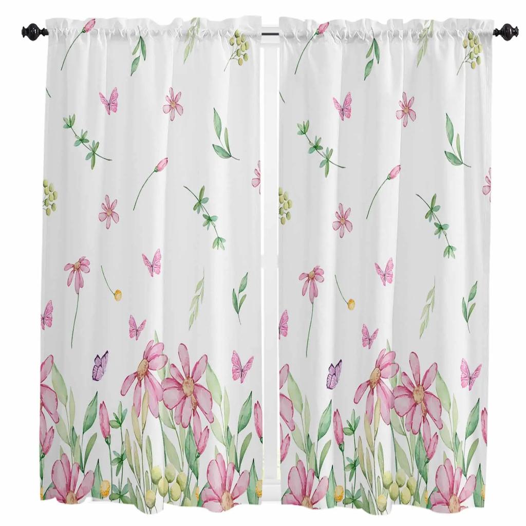 Весна Лето Цветок Бабочка Занавеска Домашнее Украшение Гостиная Короткие Шторы Оконные Обработки Для Кухни Спальни