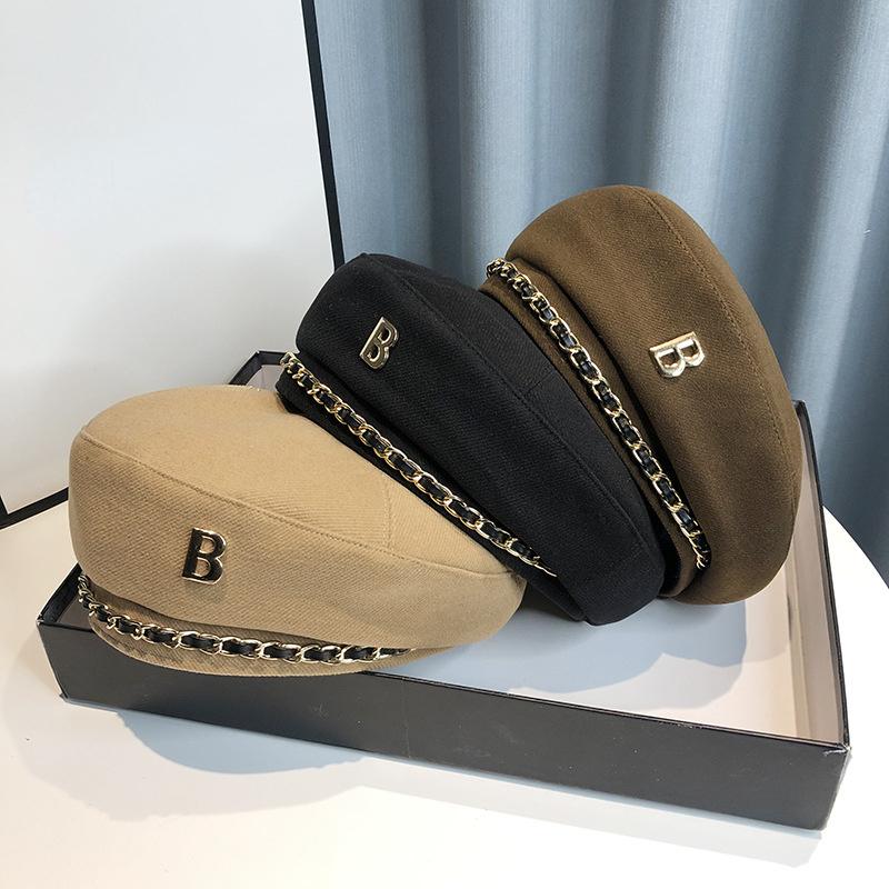 Винтажный шерстяной берет с цепочкой и украшением 'B' для женщин