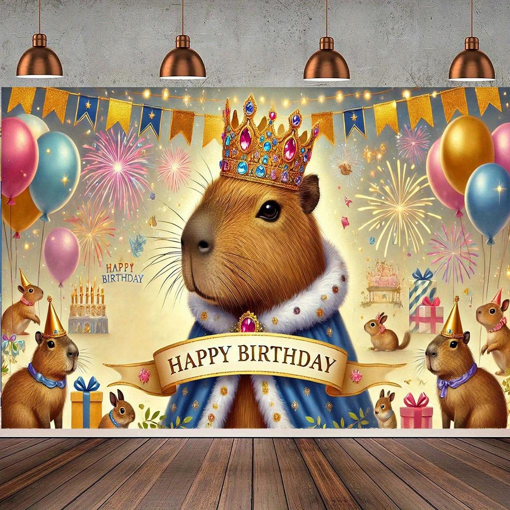 1 Capybara King Birthday celebration a cute capybara durable polyester banner for birthday party decoration