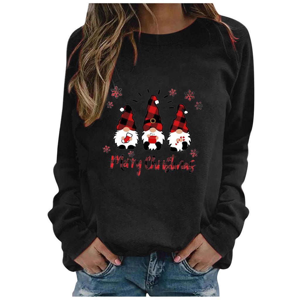 Женские топы с круглым вырезом и длинными рукавами, рождественский милый свитер с принтом