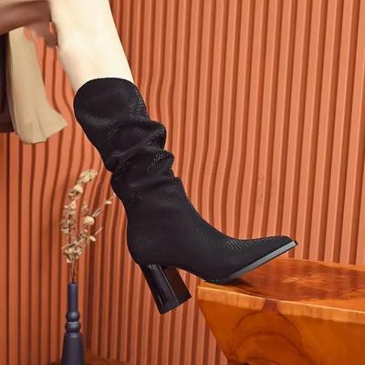 Модные женские полусапоги до середины икры большого размера, теплые зимние 2024, модная горячая шикарная и элегантная обувь, удобные новые