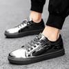 New Brand Blue Mens Fashion Sneakers Luxury Shiny Metal Men Skateboard Shoes Designer Glitter Men Flat Casual Shoes Plus Size 47