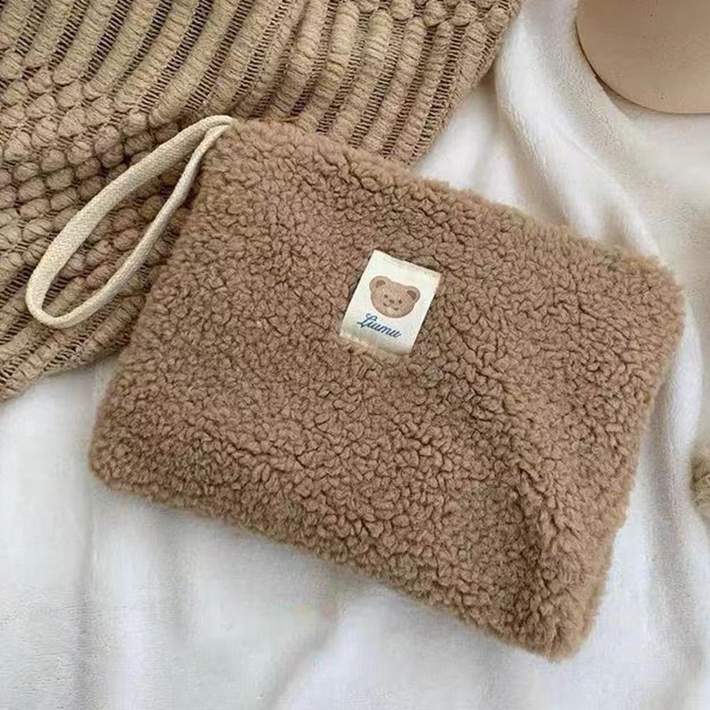 Plush Cosmetic Bag Portable Ladies Wash Bag Large Capacity Multi-function Casual Fashion Cute Bear Pattern for Weekend Vacation