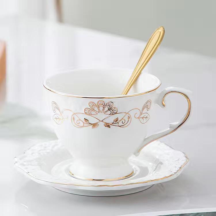 British Court Luxury Tracing Gold Coffee Cup and Plate Two-piece Set of Ceramic Cup Water Cup Flower Tea Cup Milk Cup