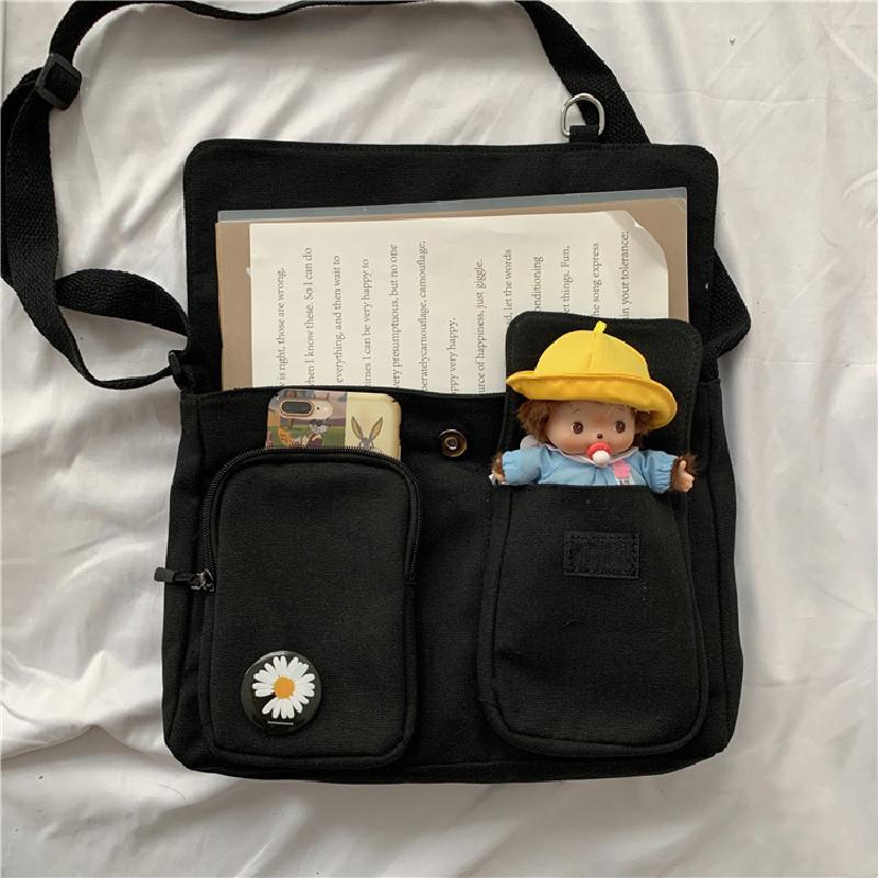 Холщовые сумки через плечо, молодежная модная повседневная женская сумка большой вместимости, однотонная женская сумка-мессенджер