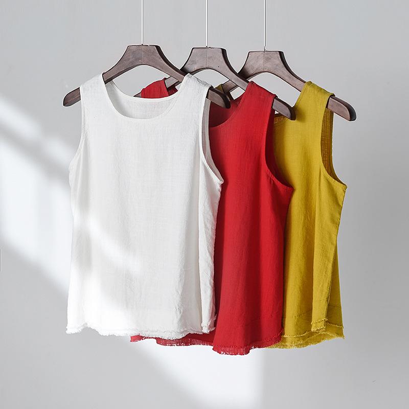 Весна и лето новинка хлопково-льняная женская одежда литературный и ретро льняной топ на бретелях с необработанным краем женский нижний маленький жилет