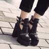 Sexy Ankle Boots Women High Heels Casual Cut-outs Buckle Round Toe Chain Thick Heels Platform Shoes