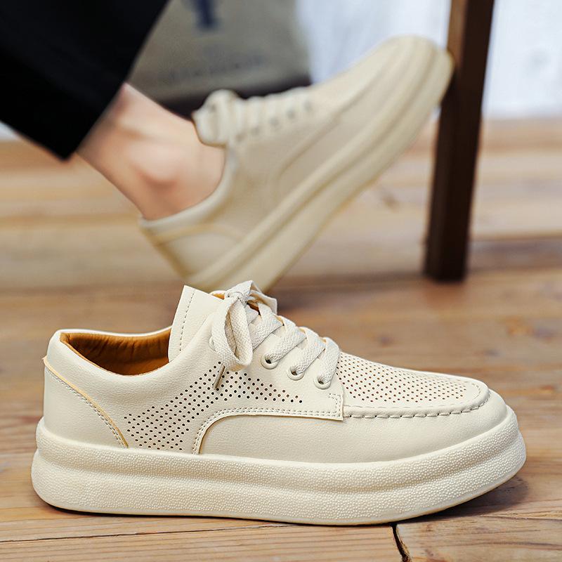 Casual Breathable Flat Bottom Anti-Odor Soft Leather Sports Board Shoes 2024 New Fashion Simple All-match Men Shoes Autumntime