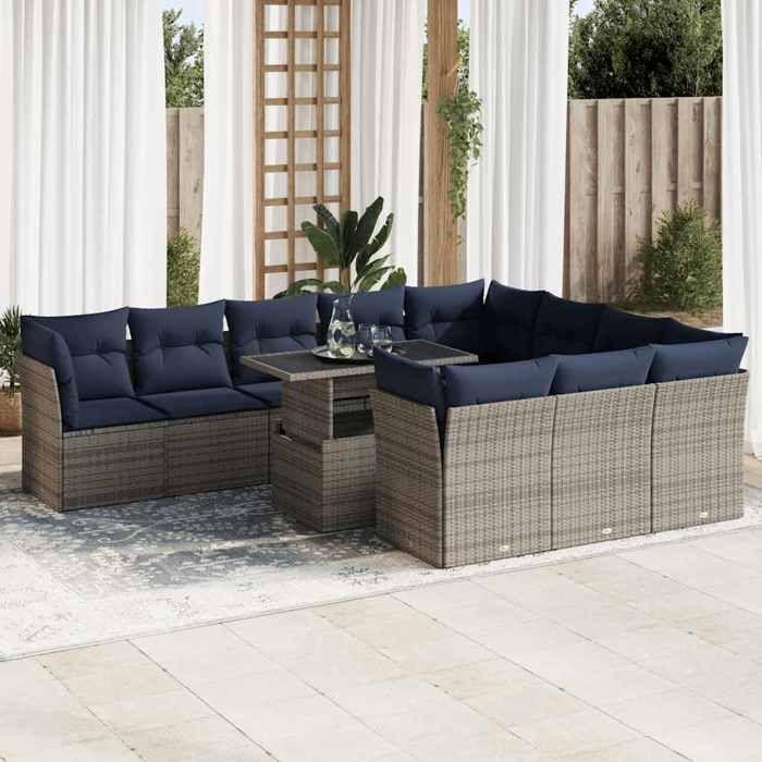 VidaXL 11-piece Garden Sofa Set and Cushions Rattan Acacia 3326232